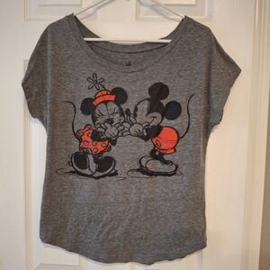 Disney Parks Whisper Minnie Mickey Mouse Glitter Scoop Neck T-shirt Womens Sz L